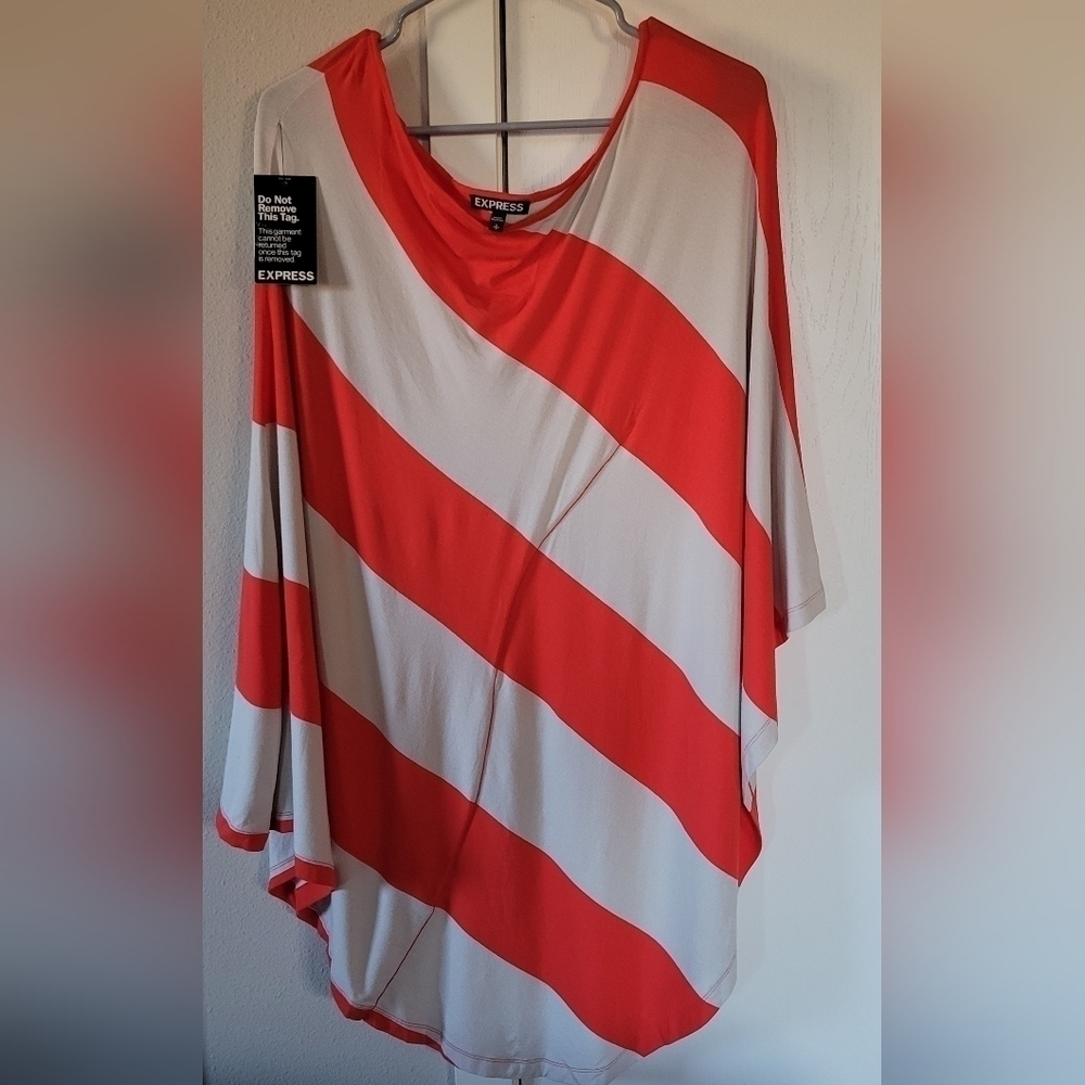 NWT Express Red & Beige Striped One Shoulder Dress - Picture 4 of 10